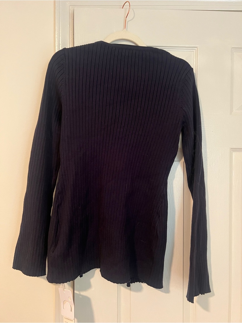 Commense Navy Ribbed Button-Front Long Sleeve Top - Picture 3 of 3